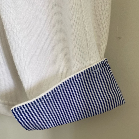Orvis Pullover Top Sweatshirt Long Sleeves White w/ Striped Trim Cotton Sz M - Picture 4 of 6